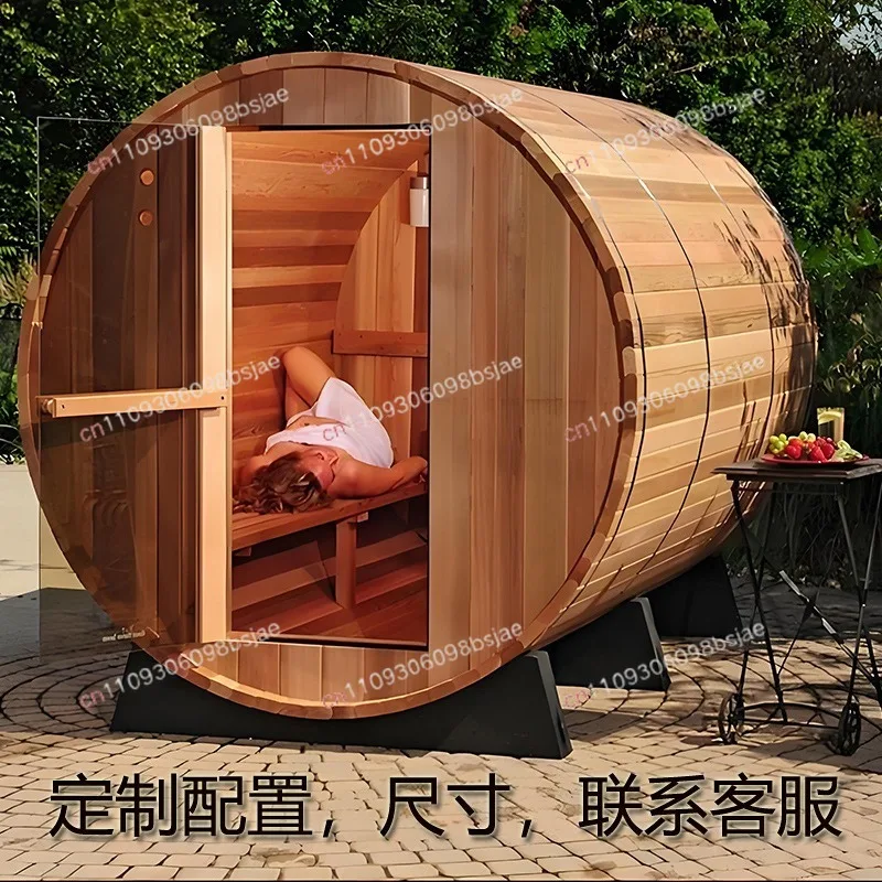 High-end barrel hemlock cedar sauna for 2 people porch setting steam bath leisure sauna room outdoor