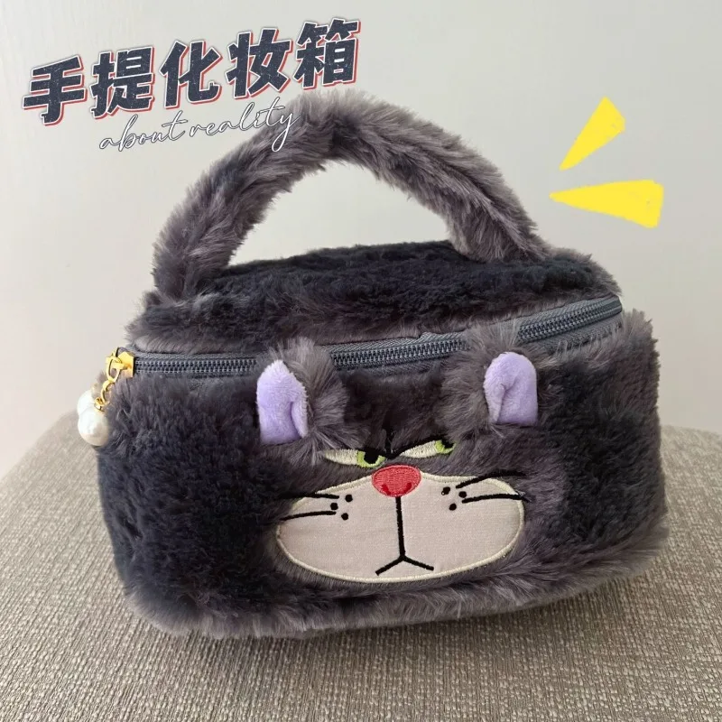 Lucifer chat dames nouveau amusant créatif mignon dessin animé brodé grande capacité stockage Portable doux en peluche Portable sac cosmétique