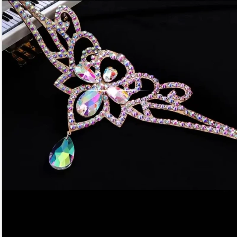 Buikdans podiumvoorstelling kostuumaccessoires, dans regenboog diamanten ketting sieraden, waterdruppel taille ketting