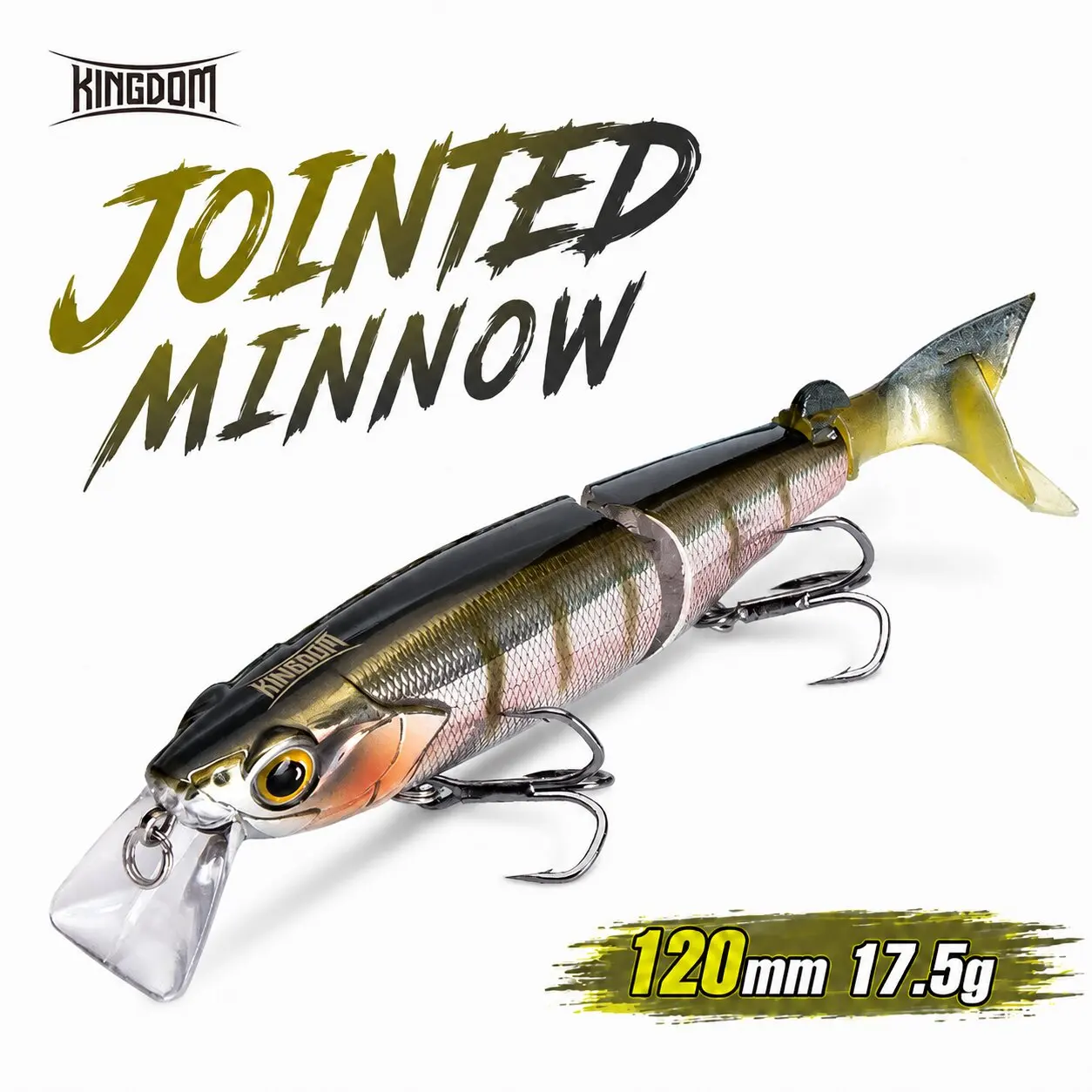Kingdom Angelköder mit mehreren Gelenken, 120 mm, 17,5 g, schwimmender Minnow-Jerkbait, Forelle, harte Wobbler, weicher T-Schwanz-Swimbait für Barsch, Hecht