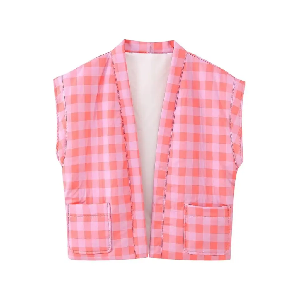 

Women's Plaid Cotton-Padded Jacket Coat And Pants Suit Spring Pink Fashion European And American Styles