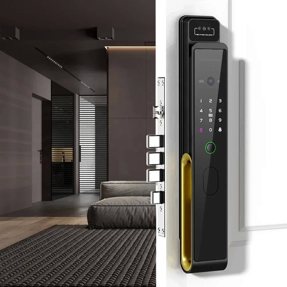 Face Recognition Door Lock com Wi-Fi, câmera de segurança automática, Intercom Visual, WiFi Lock, 3D