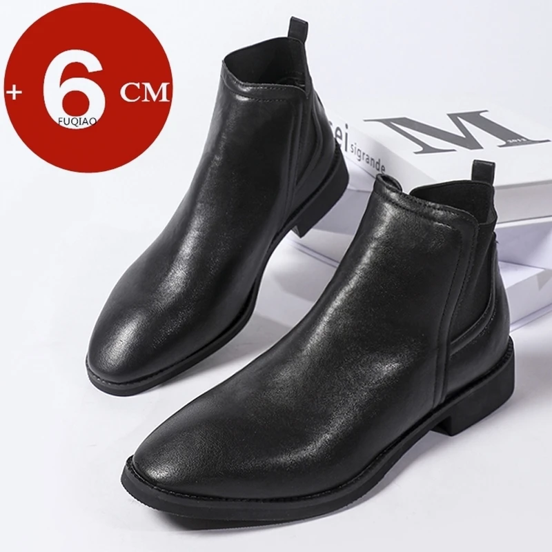 

Новые мужские ботинки «Челси» с подъемом, большой размер 6 см, увеличивающие рост, деловые повседневные качественные кожаные ботильоны, мужская обувь без шнуровки
