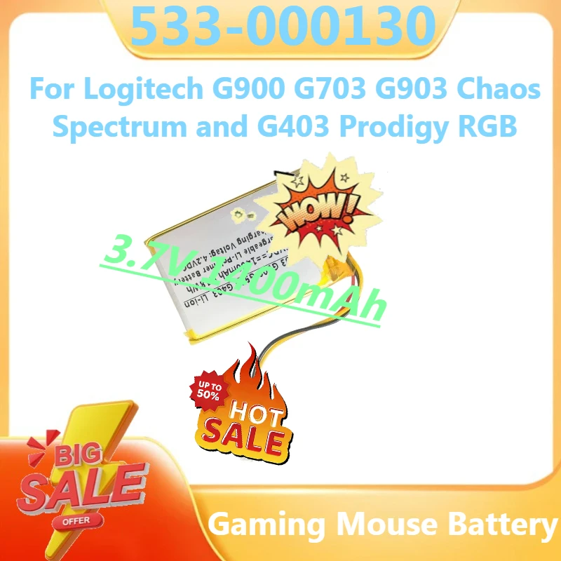 

533-000130 Gaming Mouse Battery for Logitech G900 G703 G903 Chaos Spectrum and G403 Prodigy RGB Digital Battery 3.7V 1400mAh