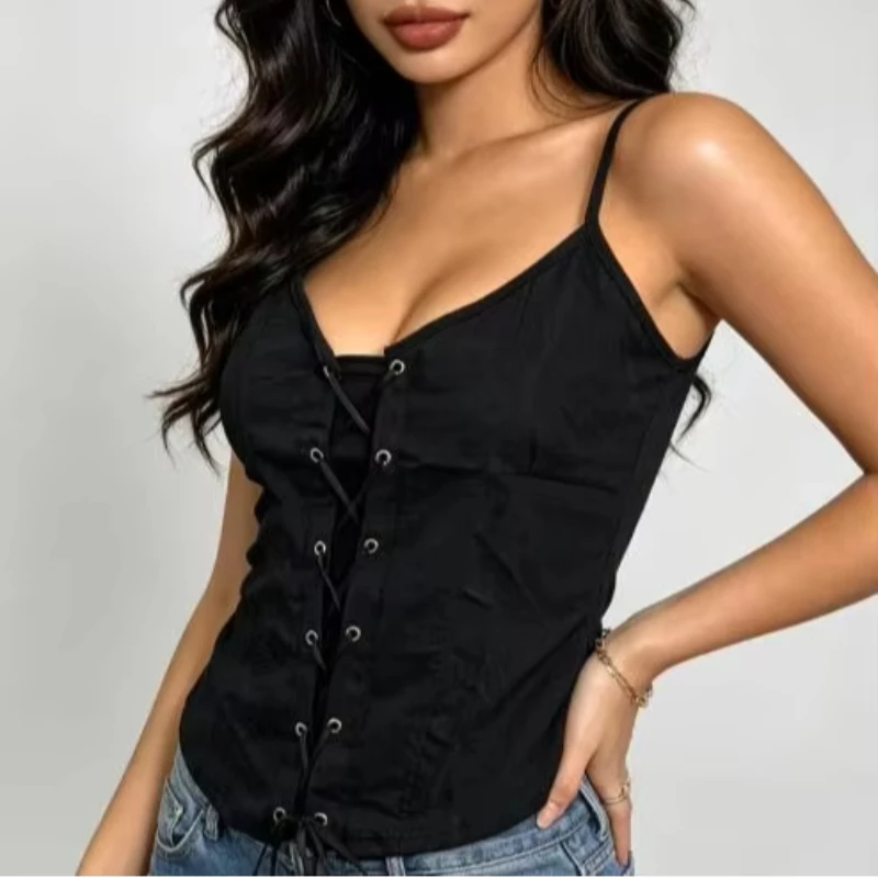 Summer Y2K Spice Girl Gothic Street Rock Hip Hop Casual Tank Top Metal Ring Strap Solid Color Women's Fashion Suspender Vest Emo