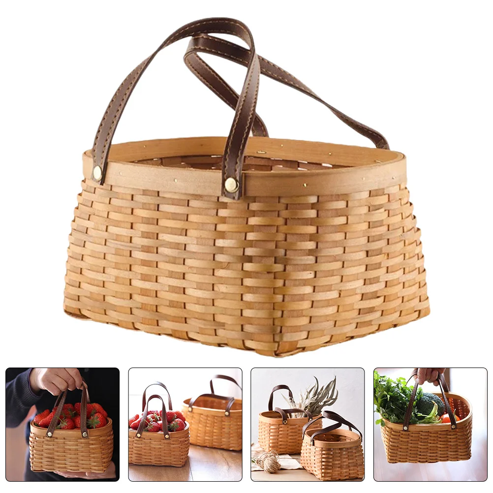 

Woven Storage Basket Handwoven Fruit Flower Vegetable Egg Holder With Handle Portable Kitchen Garden Organizer Basket