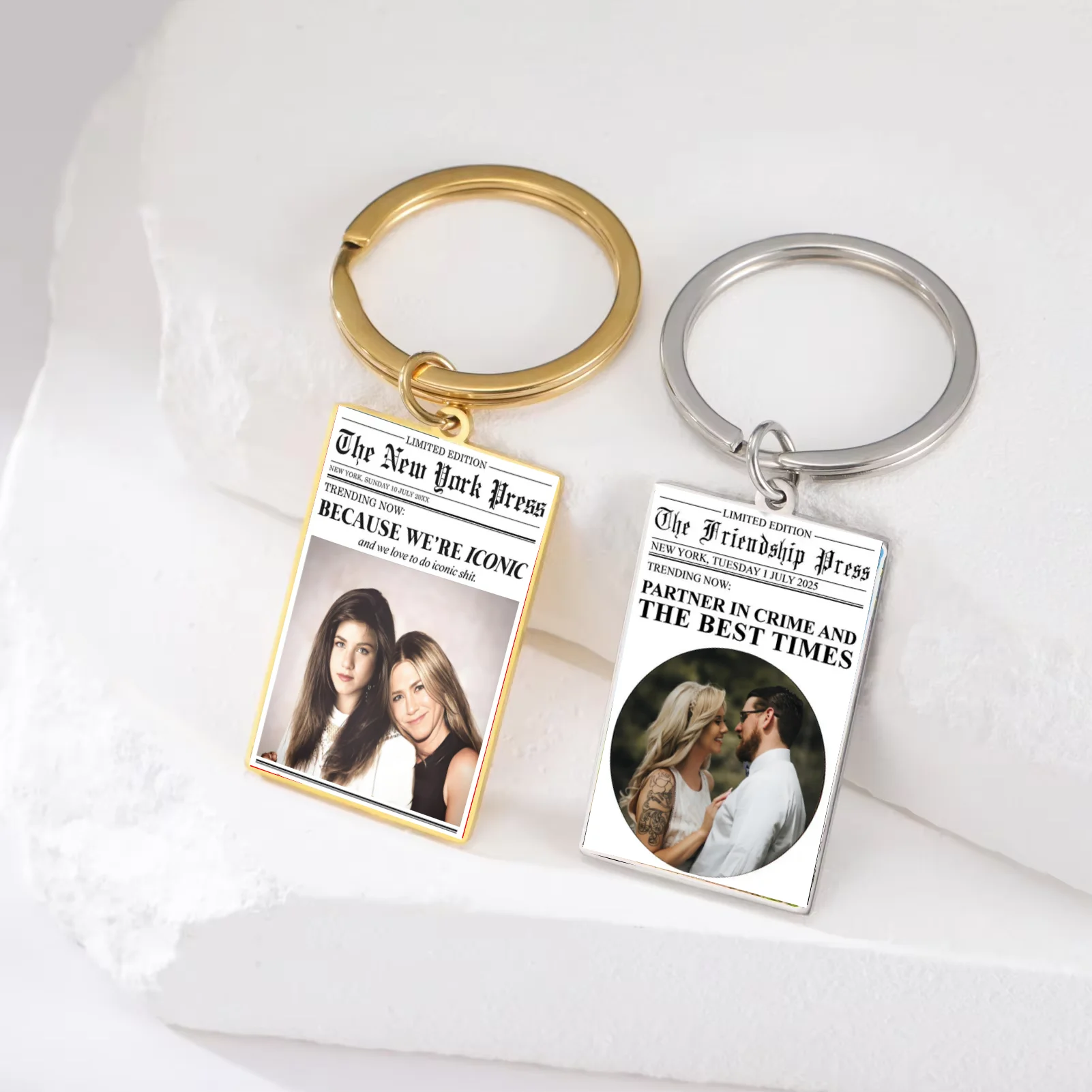 

Amaxer Personalized Custom Photo Newspaper Keychain Custom Friendship Keyring Stainless Steel College Dorm Gift For Couple