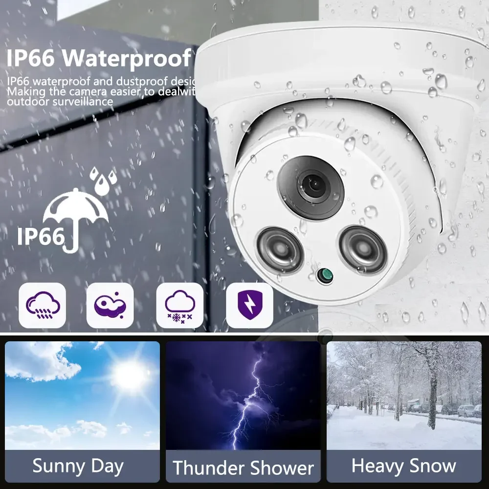 Color Night Vision 4K 8MP POE IP Camera Smart Audio Record AI Human Detection IP66 Waterproof Security Monitoring Dome Camera