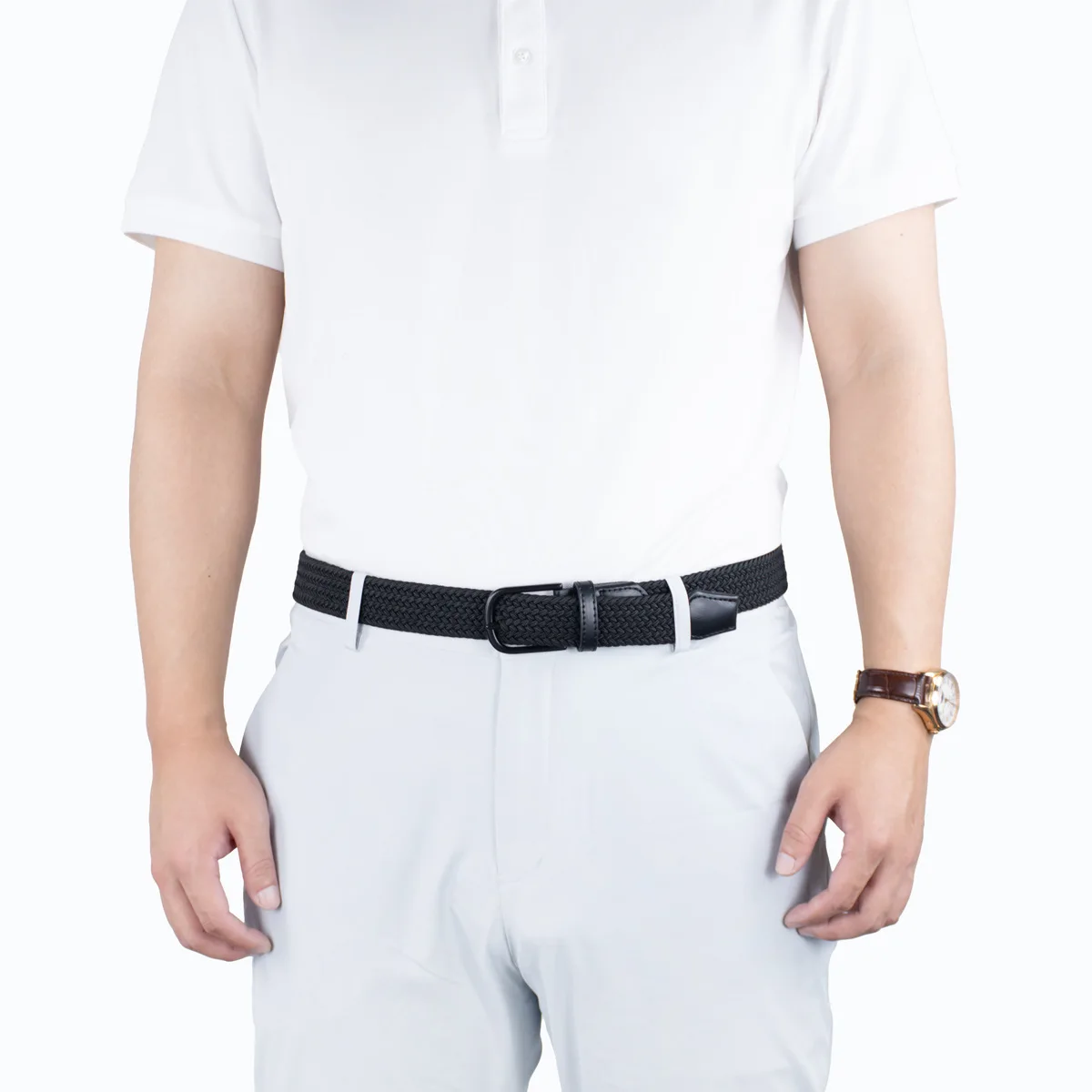 2025 New Men 115cm Elastic Fashion Belt And Women Woven Wholesale Perforated Simple Non Alloy Pin Buckle White Black Accessories