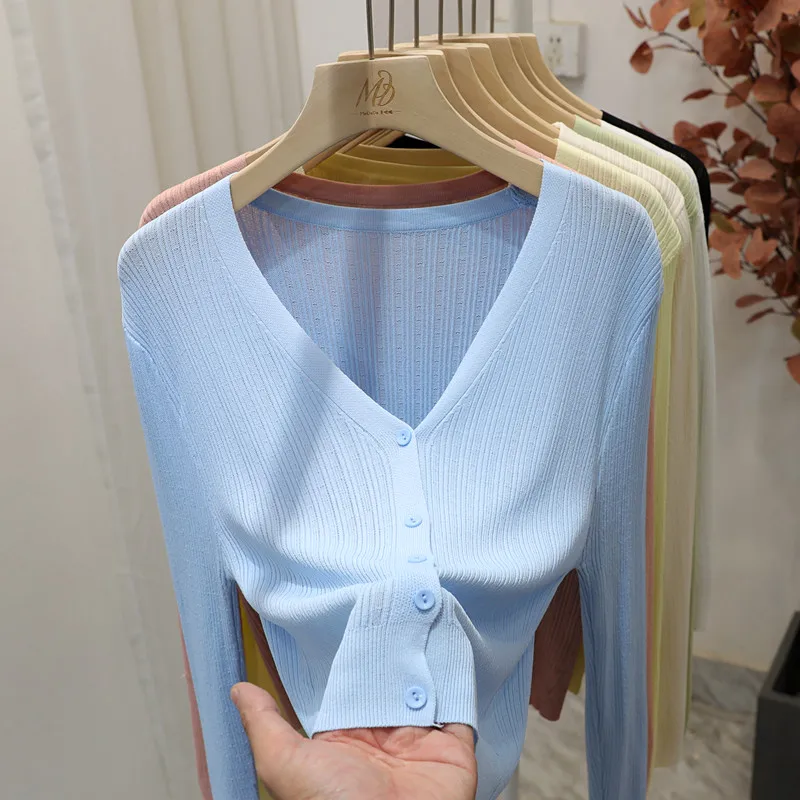 Women Shirt Button Long Sleeve Skin-friendly Slim Spring Sun-proof Solid Colors Sweet Girls All-match Casual Korean Style Retro