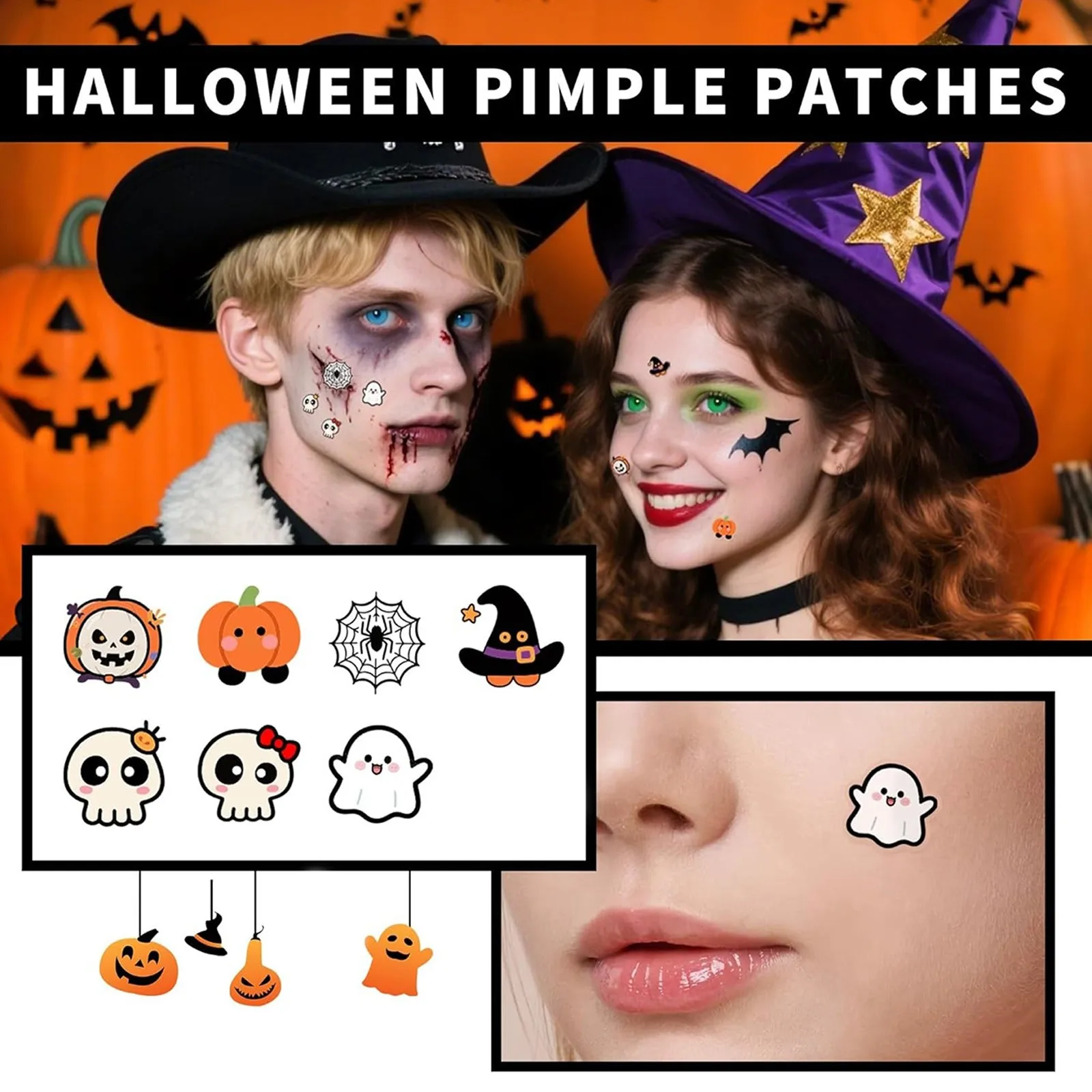 Halloween Acne Patches Cute Stickers 100pcs Hydrocolloid Pimple Patches Fun Face Stickers Adorable Skin Decoration