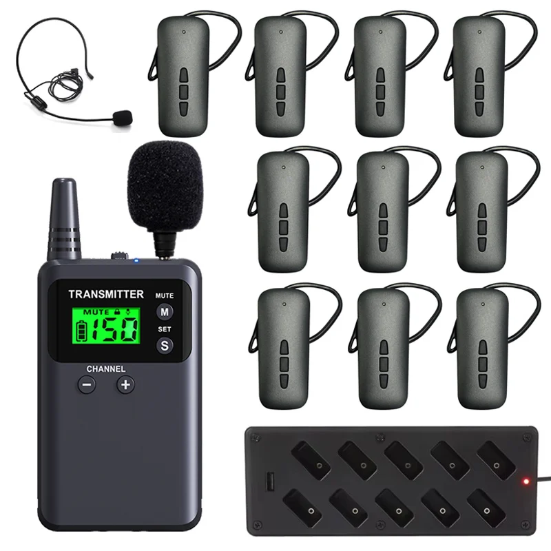 2.4G Wireless Whisper Tour Guide System Portable Audio Transmitter Receiver for Travel Agency Excursion Museum Conference