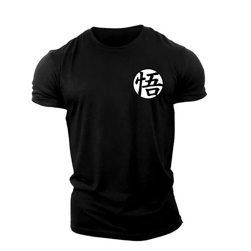 Dragon Ball Goku bedrucktes Trainings-T-Shirt für Herren, rot/schwarz/weißes Rundhals-T-Shirt aus Baumwolle