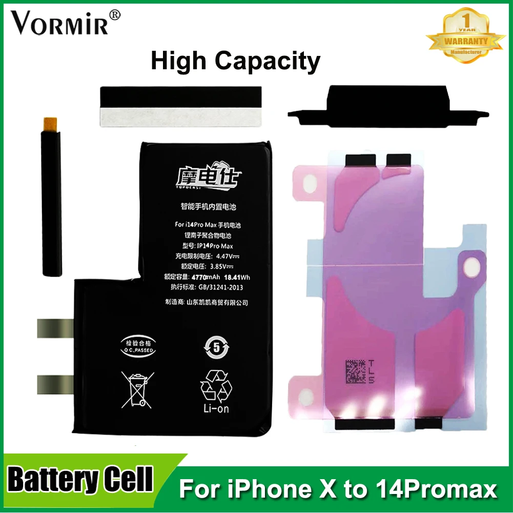 Vormir Battery Replacement for iPhone X 11 12 13 14 Pro Max High Capacity Battery Cell No Message Pop-ups Spot Welding Required