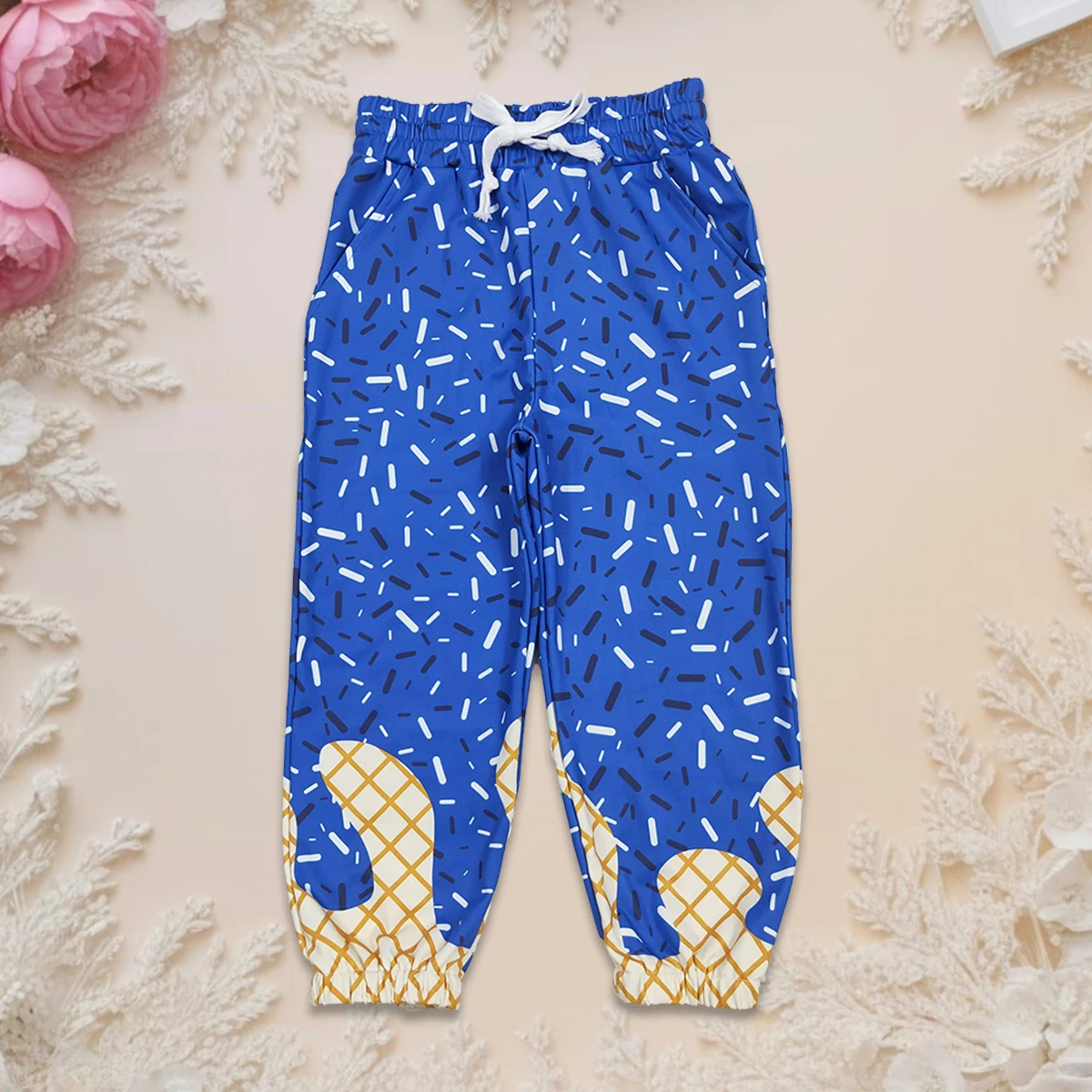 

Hot Sale Baby Boy Pants Clothes Kids Clothing Royal Blue Sprinkles Drip Infant Toddler Pockets Yoga Active Wear Jogger Pants