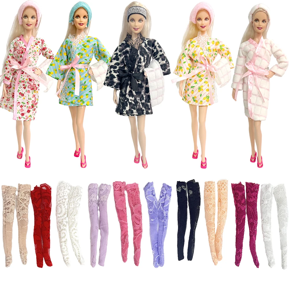 NK Mulitcolor Pajamas Bathrobe Robe Dress Stockings For Barbies Doll Clothes Baby Toys Girl‘s 1/6 Doll Leggings Accessories  JJ