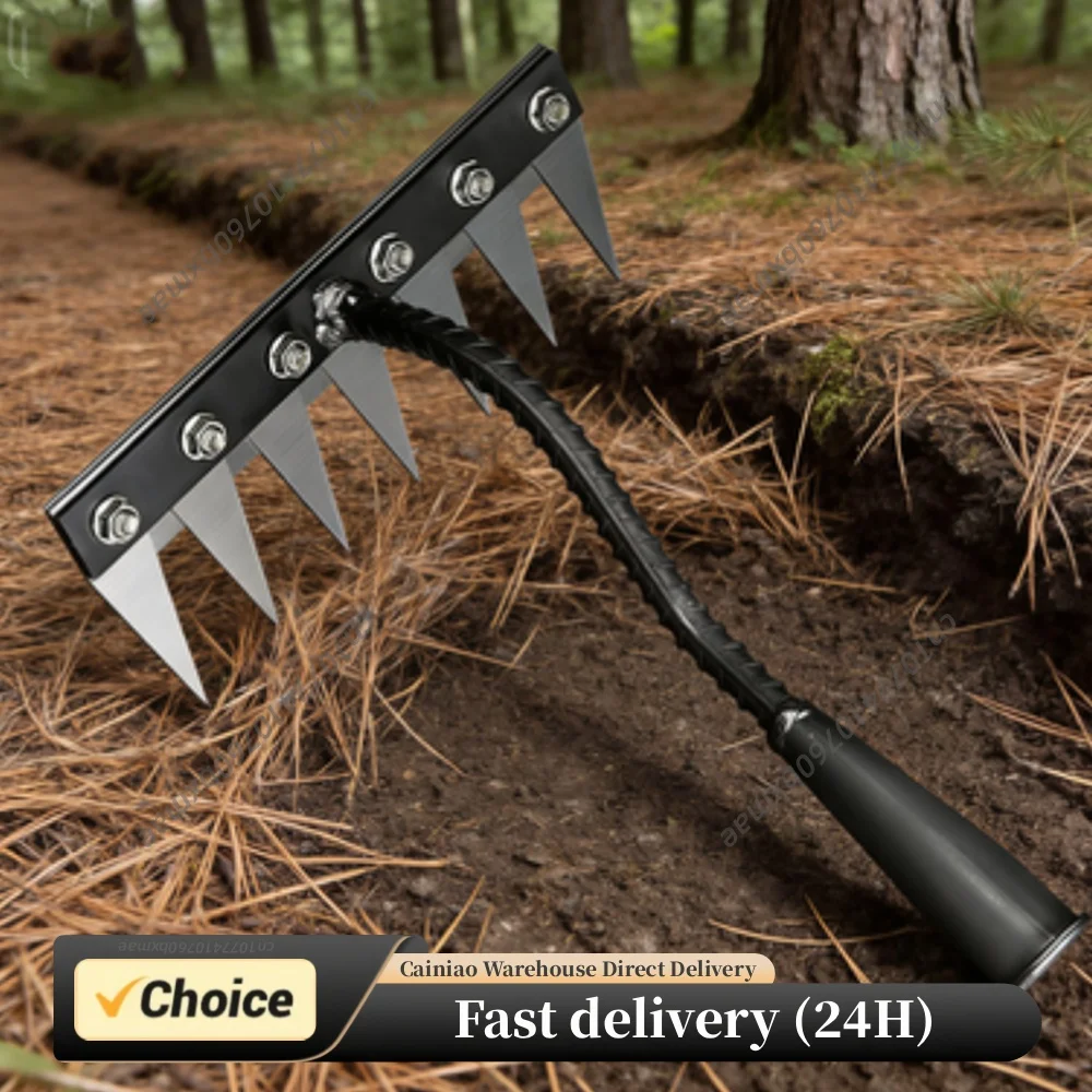 Steel Garden Weeder Rakes Adjustable Heavy-Duty Weeding Puller Tool Loosening Soil Farm Implement for Yard Lawn and Garden