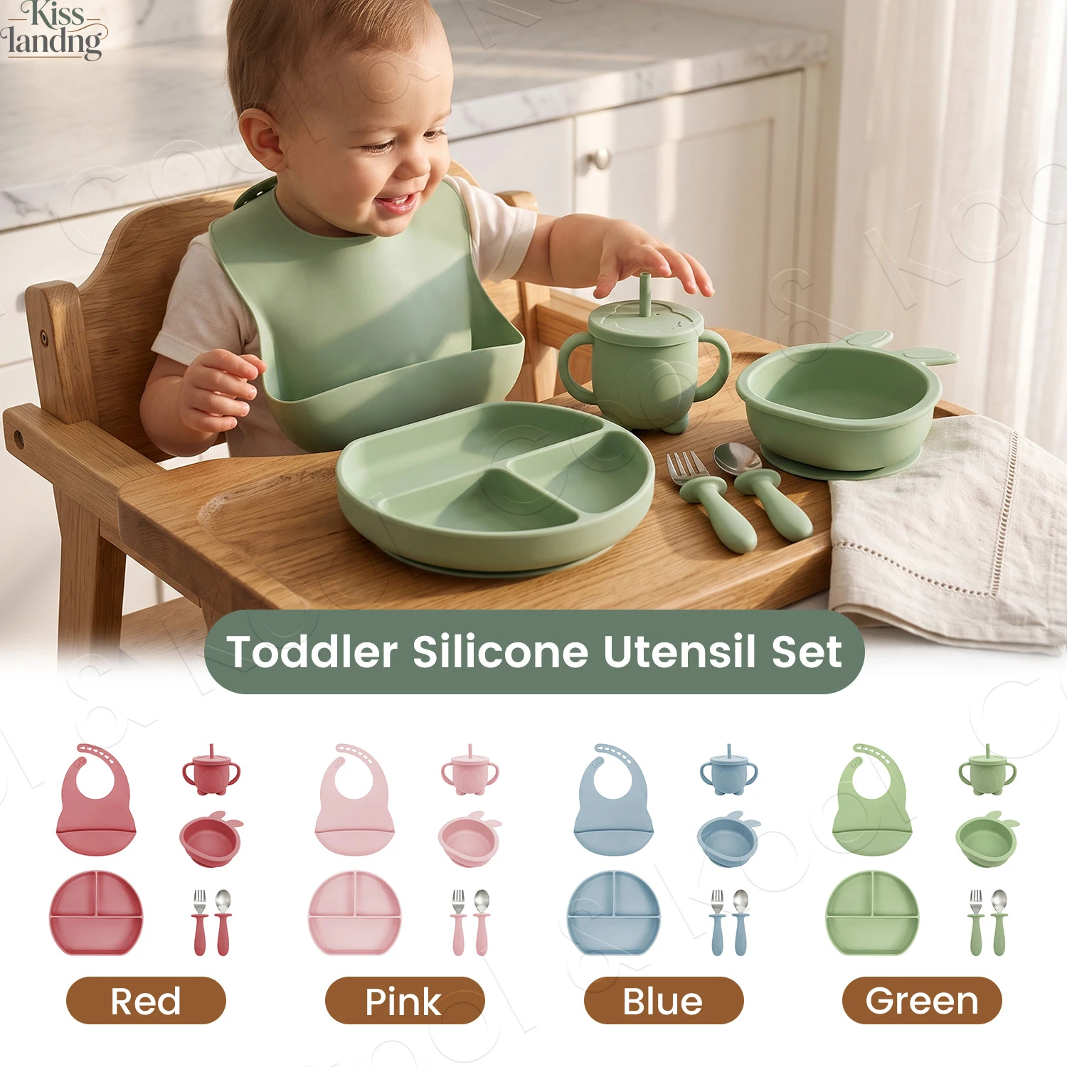 6Pcs Baby Feeding Set, Silicone Plate Bowl & Straw Cup, Customized Kids Tableware, Newborn Gift Supplies