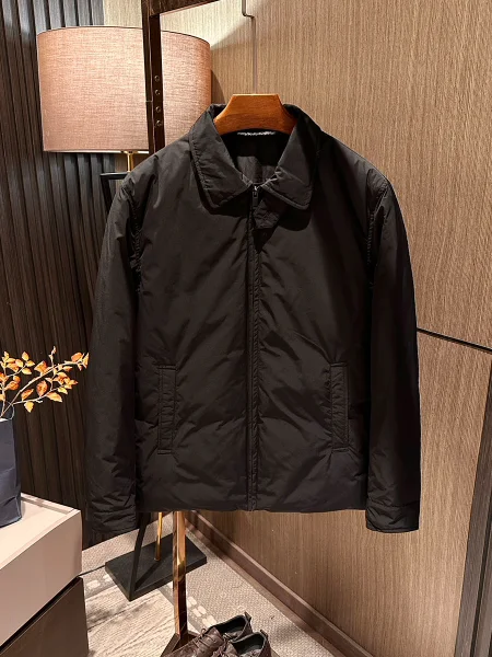 

Men's Premium Versatile White Du down Jaet Waterproof Lapel Collar All-Match Winter Coat Regular Fit Long Sve Zipper