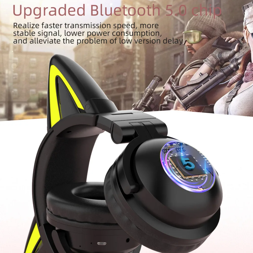 Hot Selling Wireless Bluetooth Headset With Cute Cat Ears And Glowing Earphones That Can Be Folded And Worn Comfortably