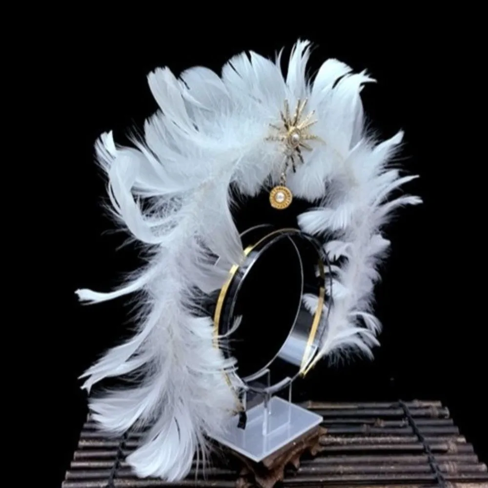 

Dress Up Props Feather Glory Crown Headband Double Layer Glory Shape Virgin Mary Queen Tiara Handmade Vintage Style