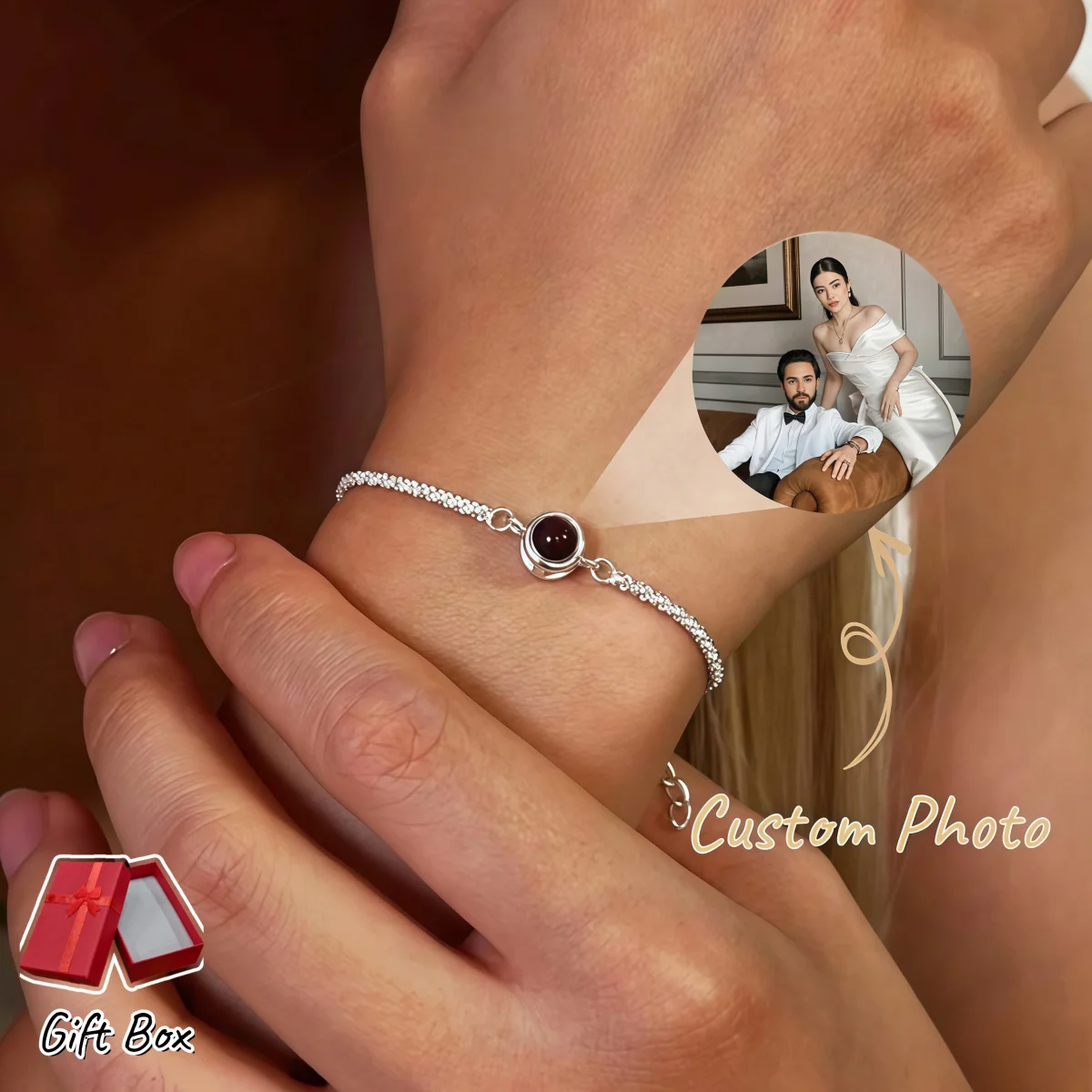 Custom Photo Projection Bracelet Round Charm Personalized Memory Jewelry Valentine Birthday Anniversary Gift for Her