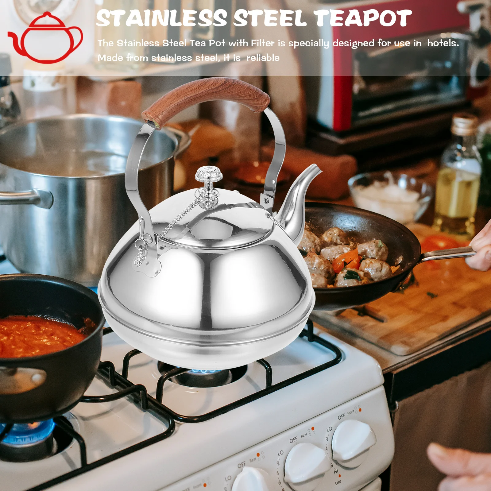 

Wooden Grain Stainless Steel Tea Kettle Large Capacity With Strainer For Home Office Kitchen Use Metal Teapot