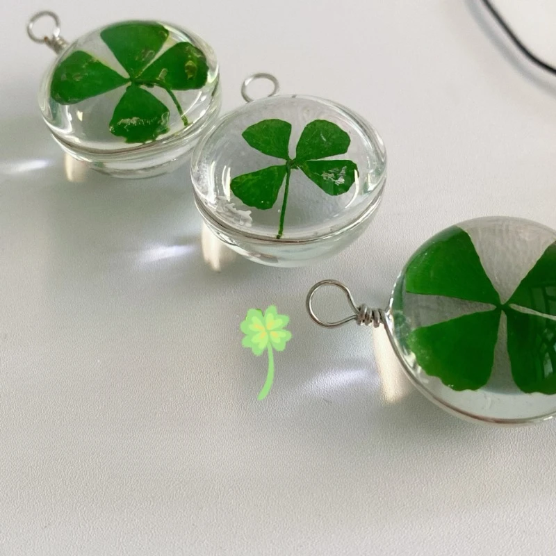 1 Piece Ins Simplicity Fashhion Clover Phone Lanyard Portable Keyring Transparent Glass Four Clover Pendant Schoolbag Pendant