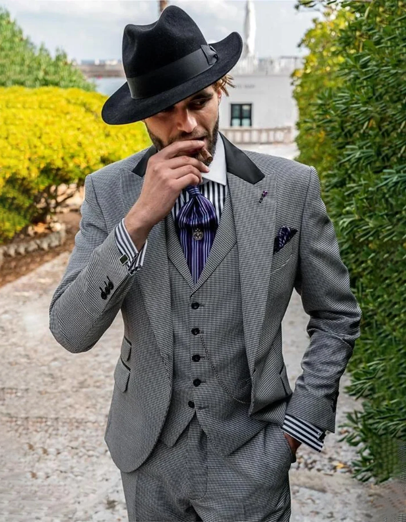 Classical Black Houndstooth Men's Suit Business 3 Piece Sets Casual Tuxedos Blazer Groom Party Slim Fit Suits Male Customized
