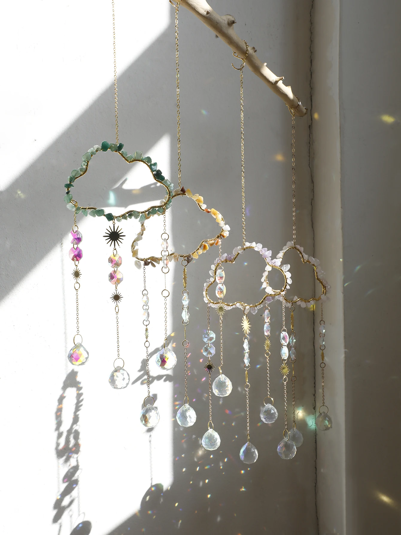 Cloud Suncatcher Wall Hanging Crystal Wind Chime Rainbow Maker Light Catcher Car Accessories Christmas Home Decor Sun Catcher