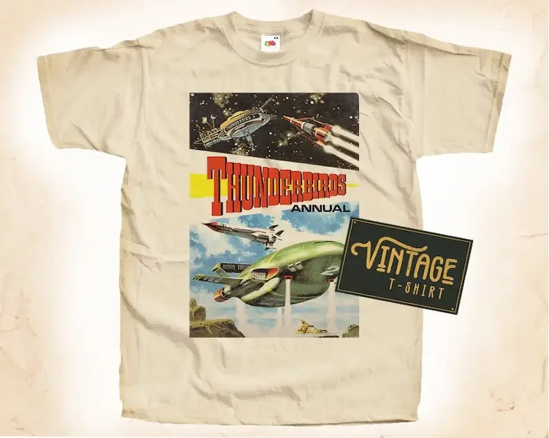 

Thunderbirds T shirt Tee Natural Vintage Cotton Movie Poster Beige All Sizes