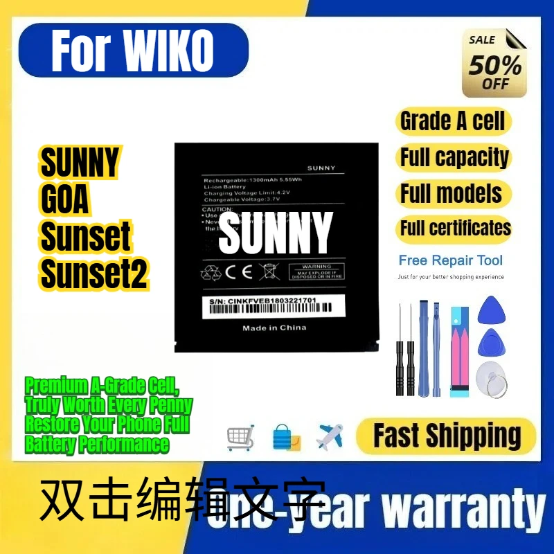 SUNNY for WIKO SUNNY/GOA/Sunset/Sunset2 Phone Battery 0 Cycle High Capacity Battery Replacement Bateria Grade A Cell with Tools