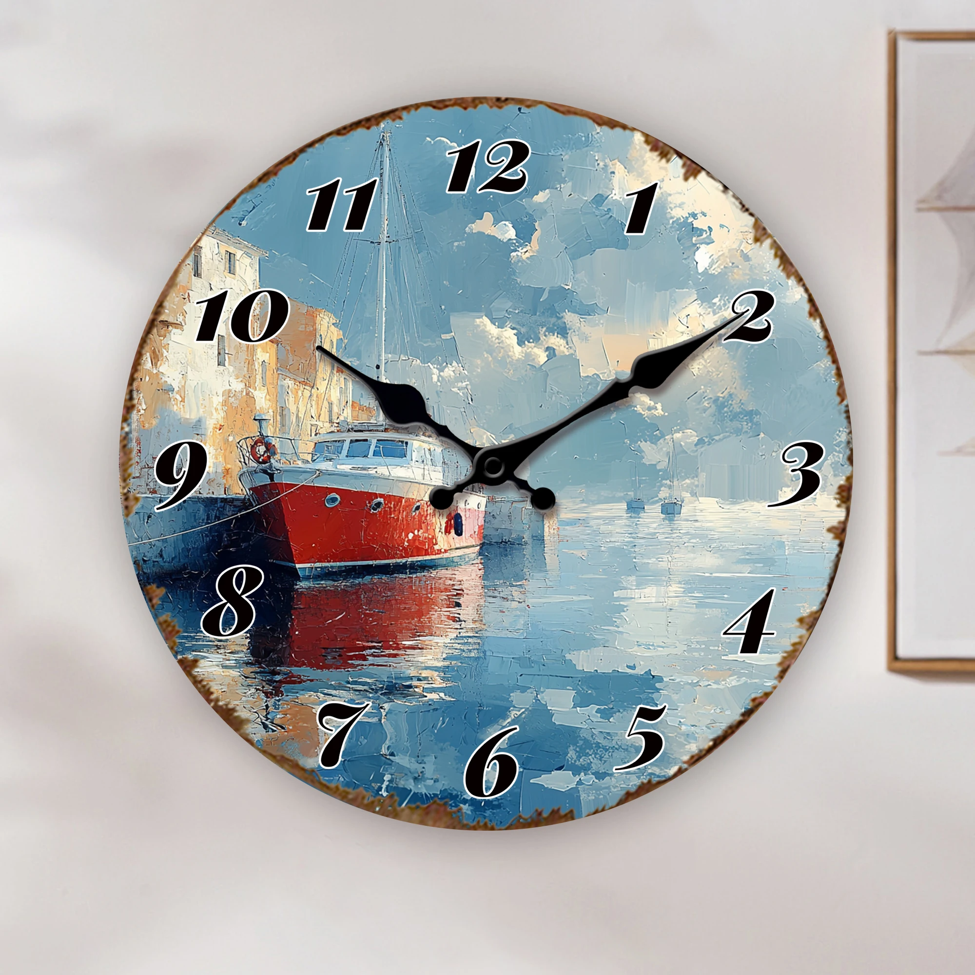 Harbor View with Boats Wall Clock, Nautical Coastal Home Decor