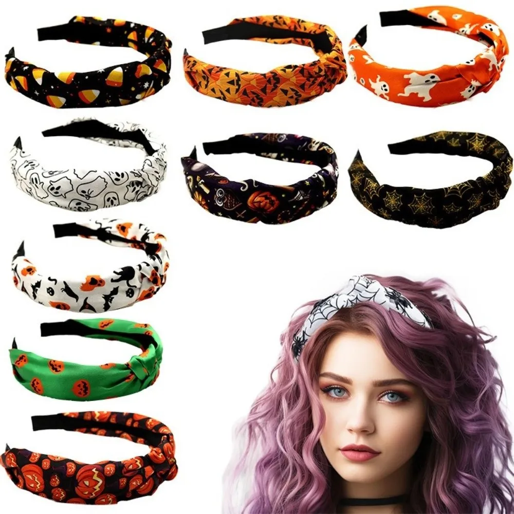 Horrible Pumpkin Head Headband Gothic Festival Wear Halloween Hair Hoop Spider Web Cartoon Ghost Print Hairband Photo Prop