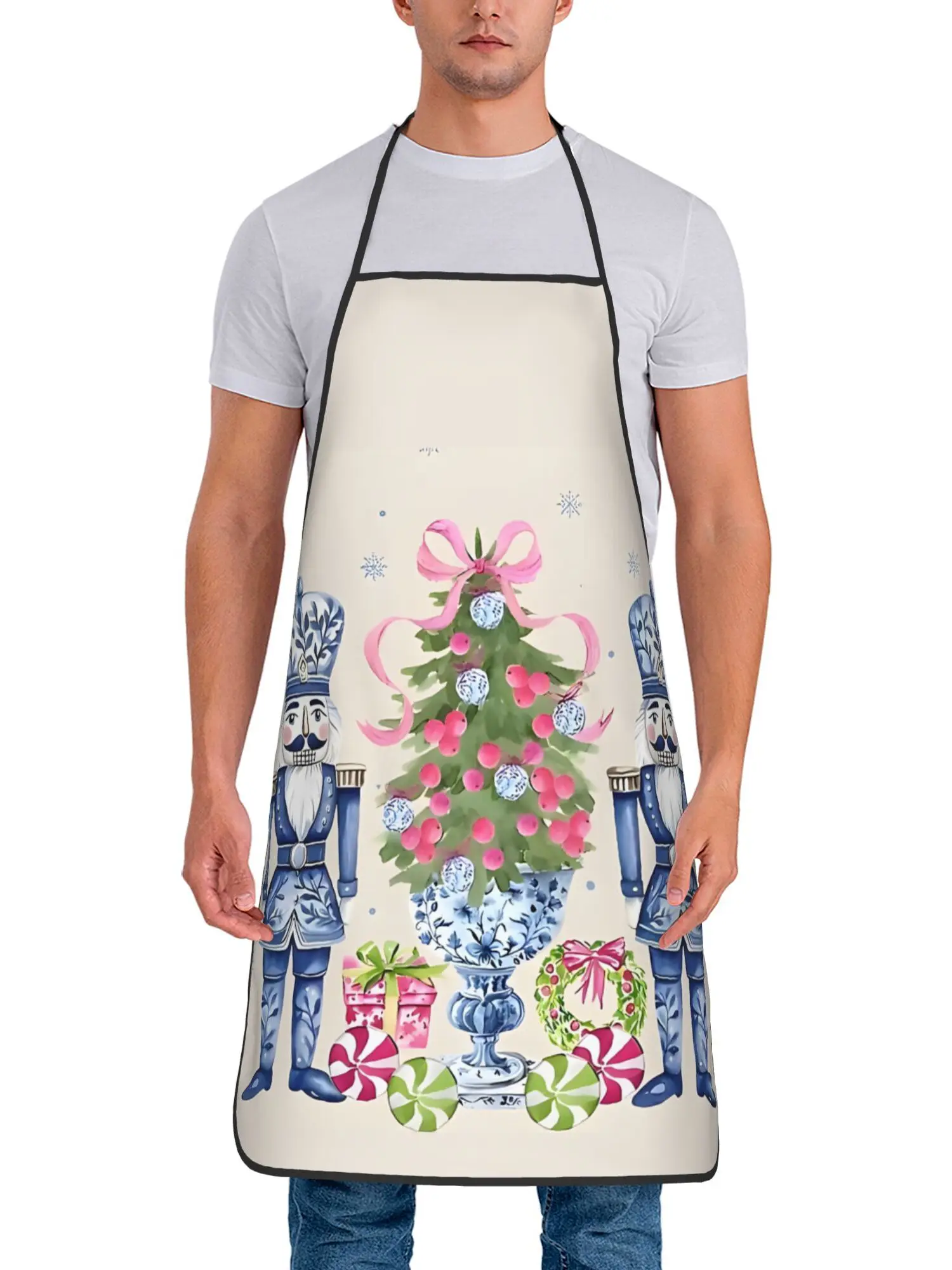 Vintage Nutcracker Christmas Apron Unisex Holiday Kitchen Wear with Festive Print, Woven Fabric, Perfect for Cooking