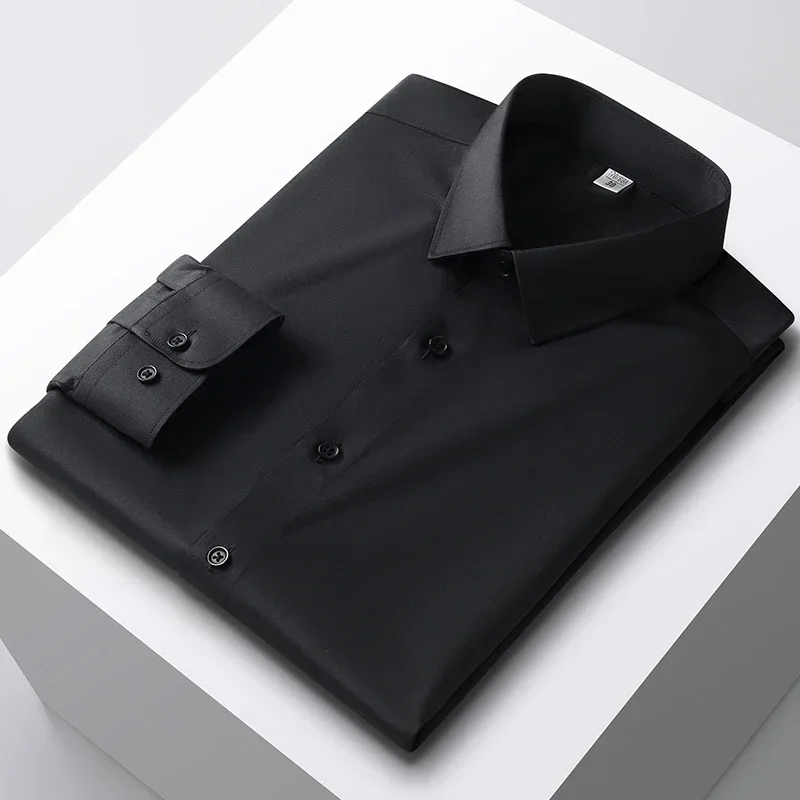 

New High Quality Solid Color Stretch Anti-Wrinkle Men Shirts Long Sleeve Dress Shirts Slim Social Business Casual Shirt 4XL 5XL