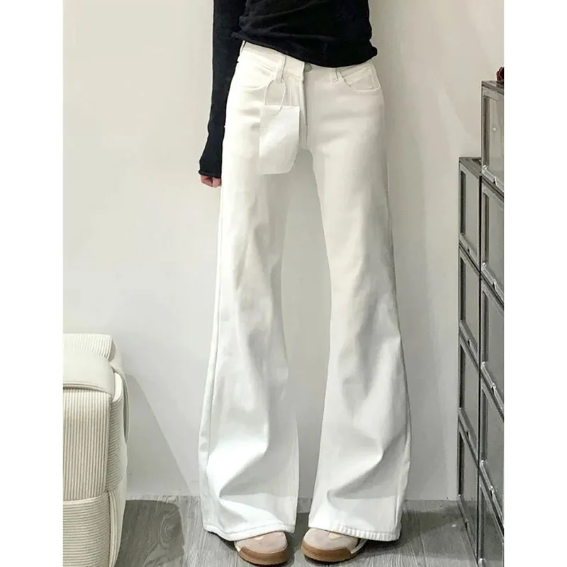 

Spring Autumn Ladies High Waist Flared Denim Pants American Women Casual Cowboy Trousers Female Solid Color Non Leg Flared Jeans
