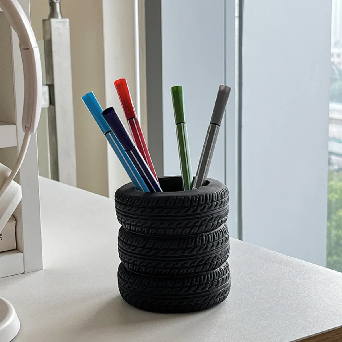 2026 Tire shaped office supplies desktop multifunctional storage pen holder makeup brush holder decoration ornaments