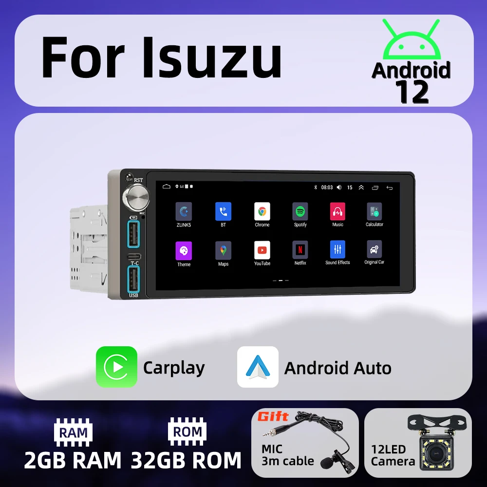 

Wireless Carplay Android Auto Autoradio 6.86" 1 Din Radio Android Car Multimedia for Isuzu Stereo Head Unit GPS Navigation Wifi