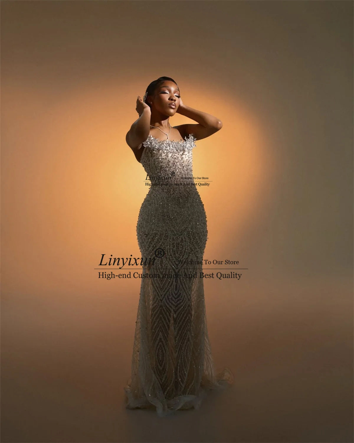 Aso Ebi Mermaid Prom Dress Glitter Sequins Diamond Crystal Evening Party Gown Birthday Floor Length Customized Robe De Soiree
