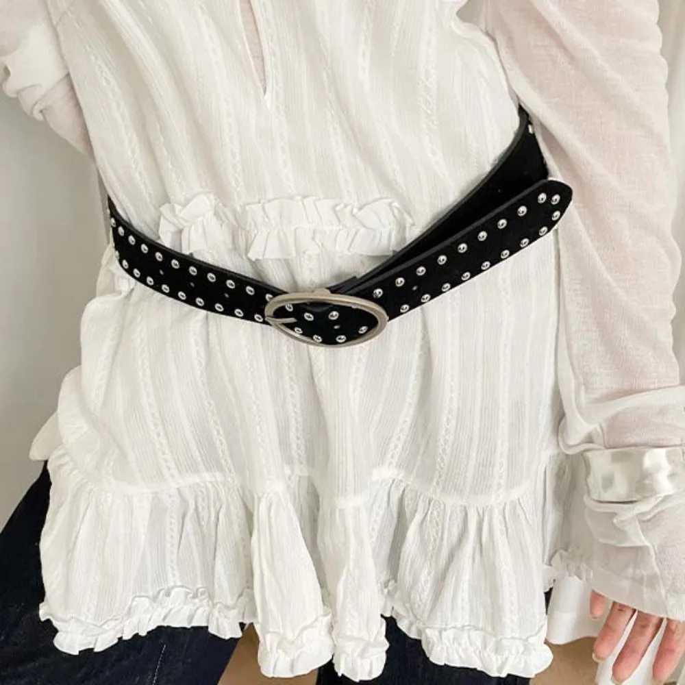 

Skirt Accessories Adjustable Rivet Waist Belt Punk Retro Y2K Wide Belt American Style Jeans Decor PU Leather Waistbands Summer