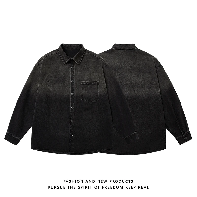 M-5XL الرجال خمر غسلها الدنيم قميص سترة المتضخم الشارع الشهير القطن مزيج تلاشى الأسود الأمريكية الرجعية الطبقات قميص