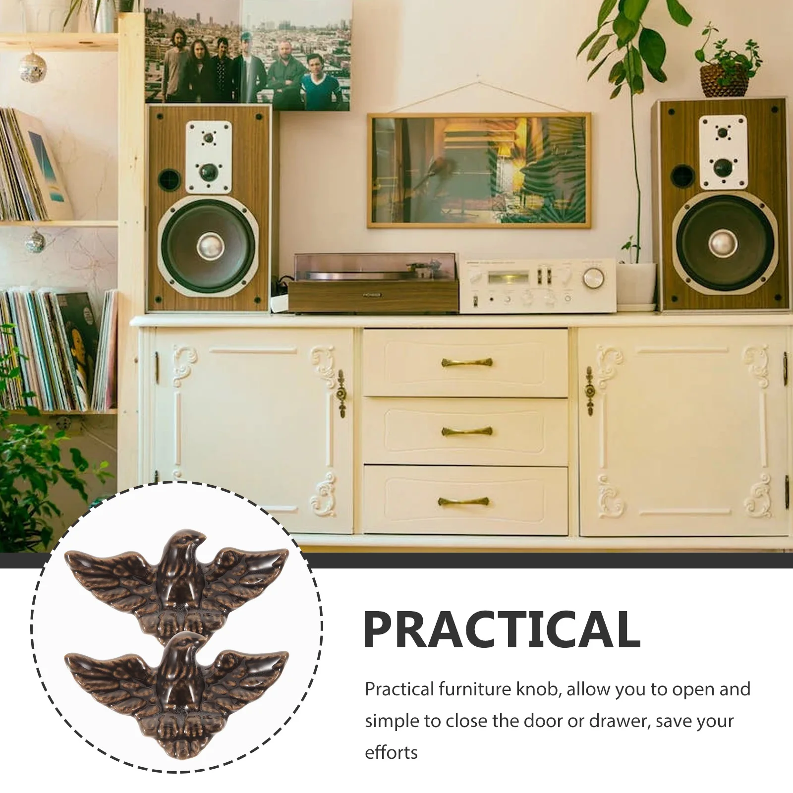 

2Pcs Eagle Ceramic Knob Vintage Style Drawer Handle Single Hole Cabinet Knob for Dresser Wardrobe Cupboard Decorative Use