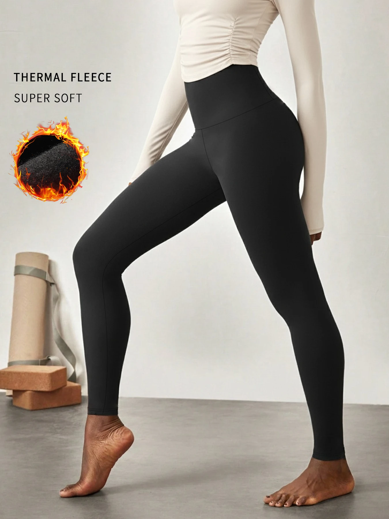 Damen-Leggings mit Thermo-Fleece-Futter und hoher Taille. Workout Winter warme dicke Strumpfhosen weiche Yogahosen