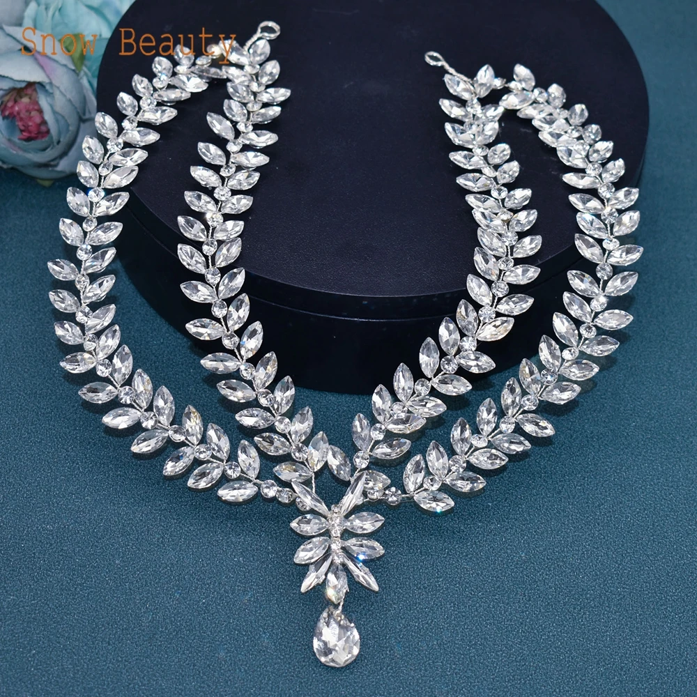 A478 Elegant Bride Forehead Headband Water Droplet Rhinestone Wedding Tiaras Girls Woman Headwear Bridal Hair Jewelry