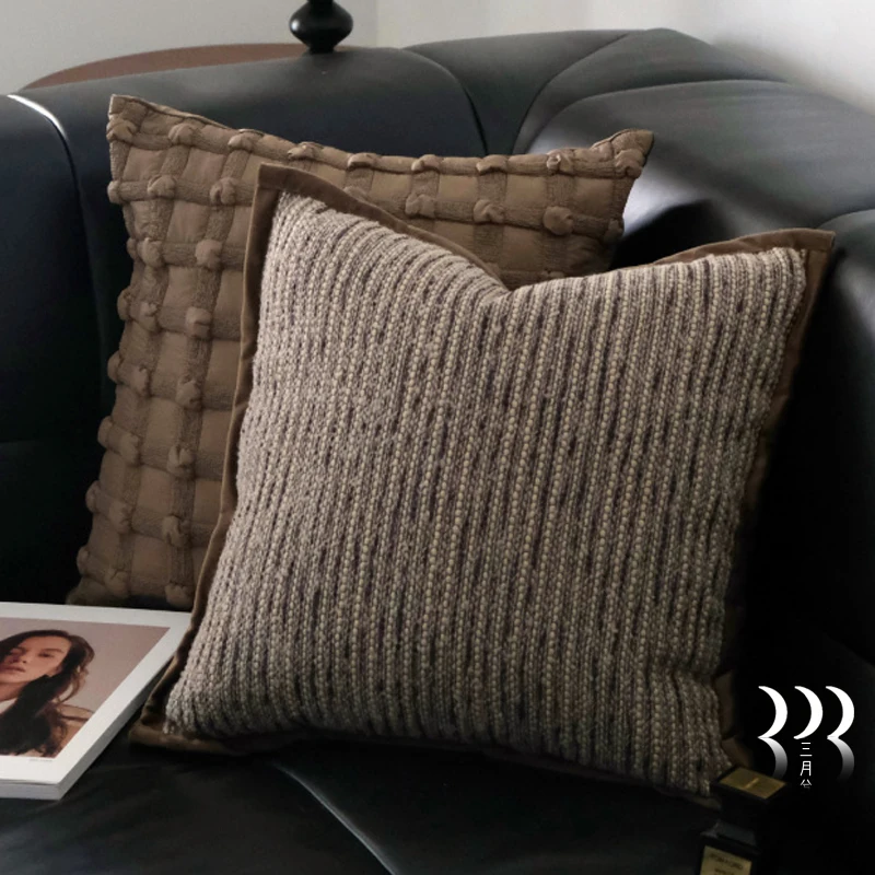 Brown Stripe Wide  Pillow Living Room Sofa Cushion Sample Room Pillow Home Decorative Square Silk Filled Geometric Pattern