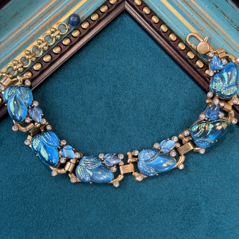 

Vintage Natural Resin Blue Leaf Bracelet For Women Accessories Charm Jewelry Luxury Designer Birthday Gift Summer Accessories