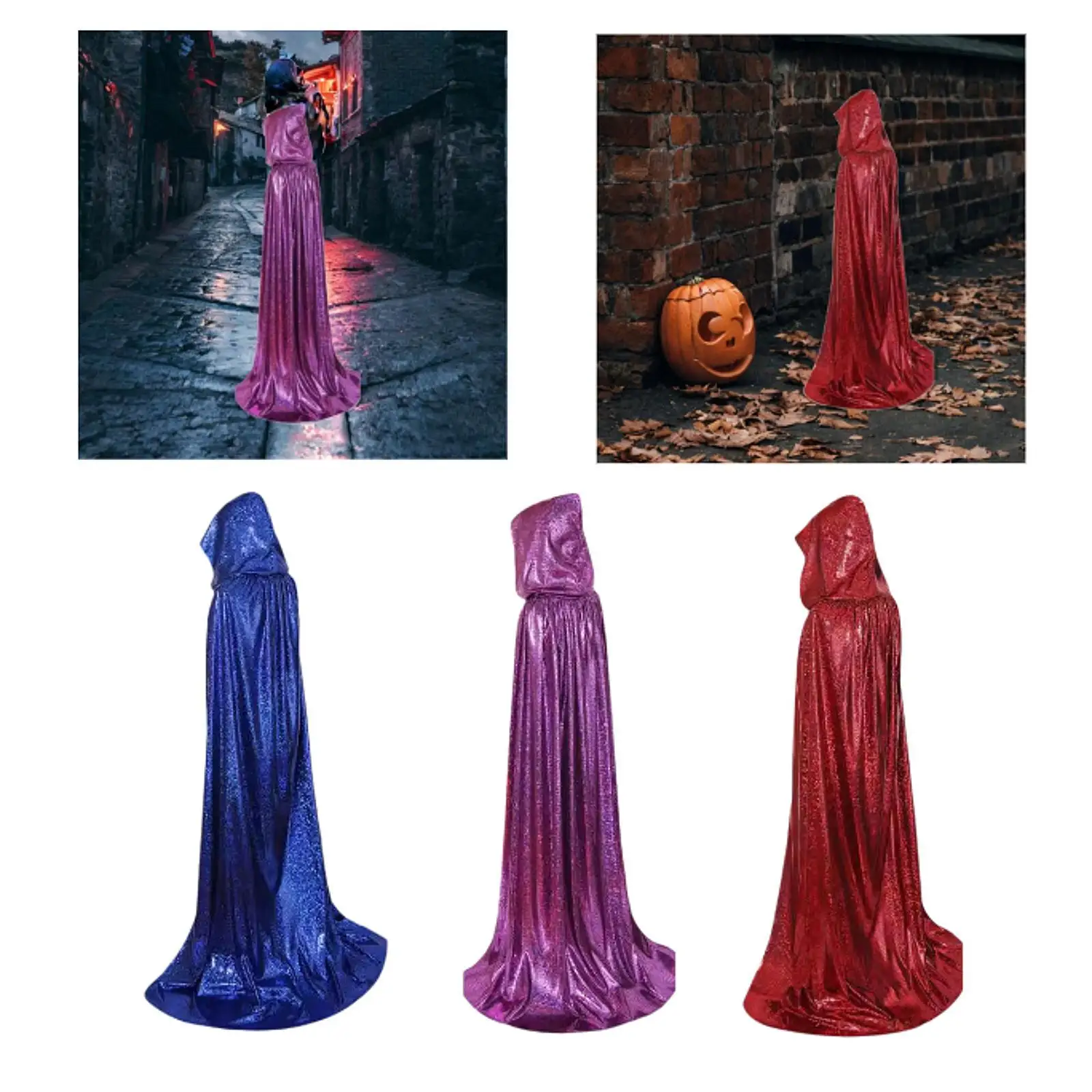 Witch Cloak with Hood Fancy Dress for Women Men Witch Costume Accessory Robe for Photo Prop Holiday Carnival Masquerade Party