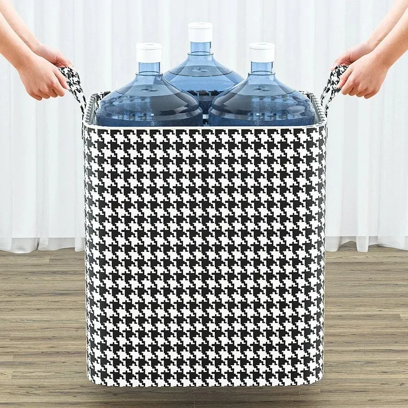 1PC Houndstooth Storage Bag Large Capacity Folding Clothes Portable Wardrobe Sorting Clothes Storage Box With Handle For Bedding