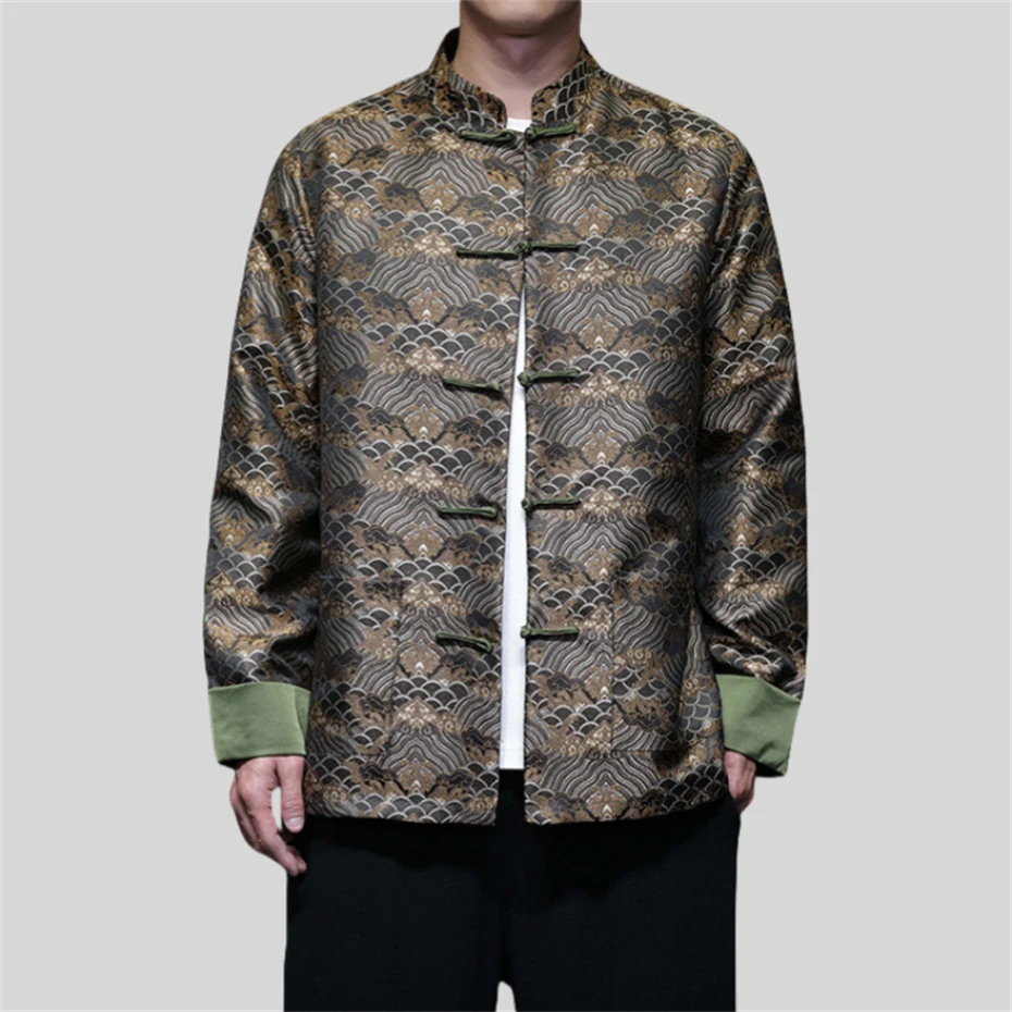 

Large Size Jackets Men Retro Tang Suit Casual Jacket Mens Coats Lucky Cloud Embroidery Jacket Patchwork Autumn Men Clothing 5XL